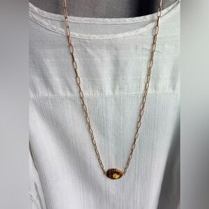 Gold Chain Necklace with Oval Multicolor Pendant